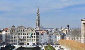 Brussels cityscape with historic buildings and central tower view