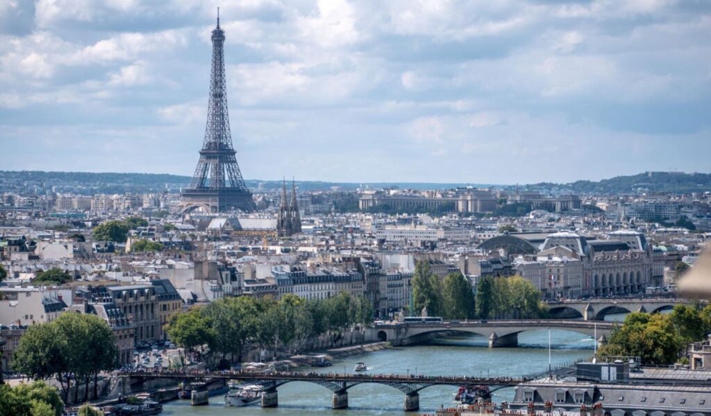 Eiffel Tower and Paris skyline with Seine River