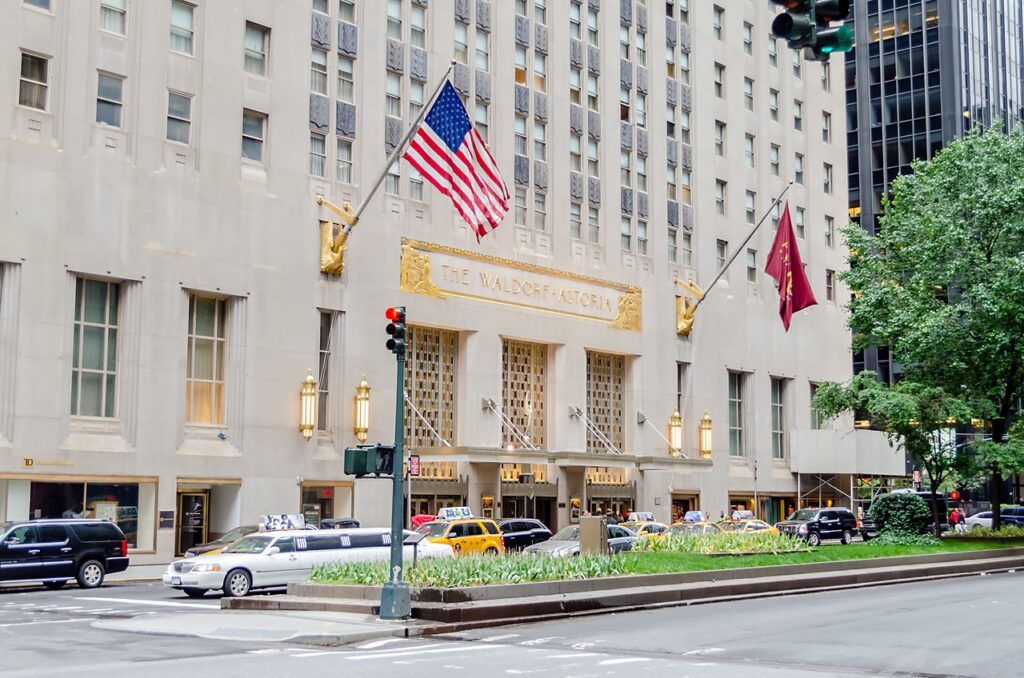 NEW YORK - CIRCA MAY 2013 : The Waldorf-Astoria Hotel, New York, circa May 2013. Dating 1931, it was the first hotel to offer room service, making a huge impact for the future of the hotel industry