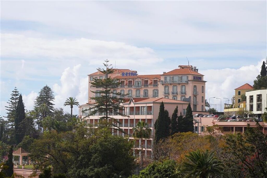 Funchal, Portugal - February 14, 2023: Panoramic view on the historic luxury hotel Reid's Palace in Funchal on Madeira Island