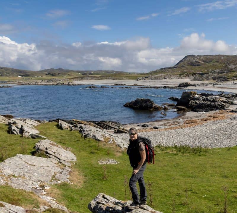 woman hiking on the isle of Colonsay, Scotland