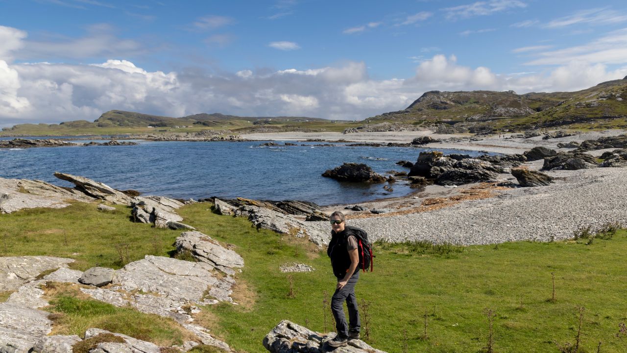 woman hiking on the isle of Colonsay, Scotland