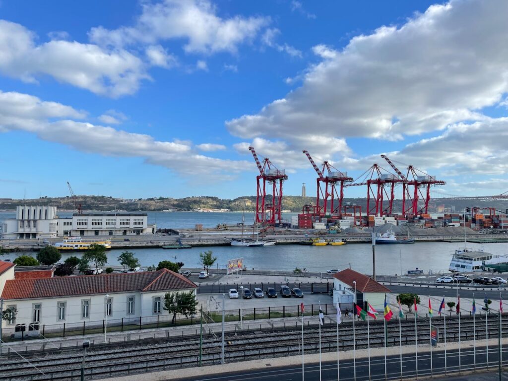 construction cranes over Lisbon Portugal