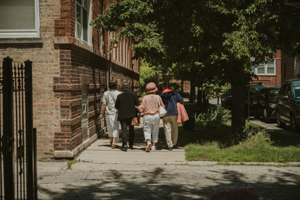 People walking in street