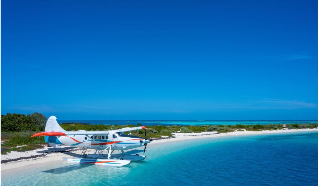 Sea Plane Docked at Dry Tortugas Beach in Florida