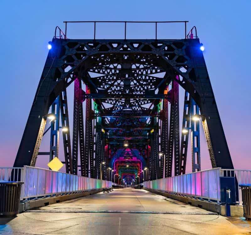 The Big Four Bridge across the Ohio River between Louisville, Kentucky and Jeffersonville, Indiana