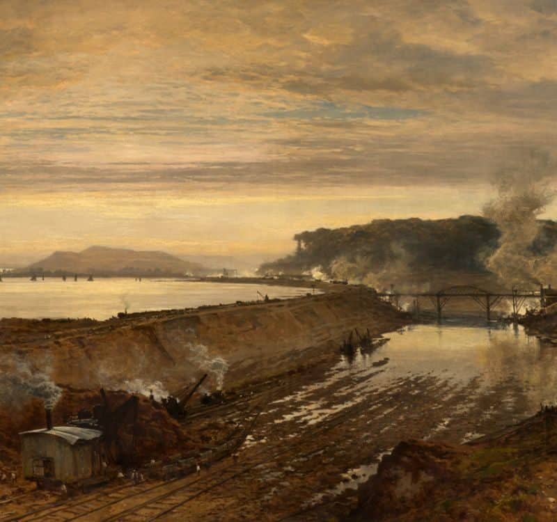 The Excavation of the Manchester Ship Canal Eastham Cutting with Mount Manisty in the Distance (1891), by Benjamin Williams Leader, brother of the canal's engineer Edward Leader Williams