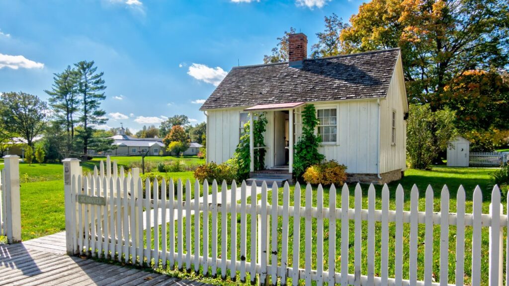 WEST BRANCH, IA, USA - OCTOBER 20, 2023: Herbert Hoover birthplace cottage at Herbert Hoover National Historic Site