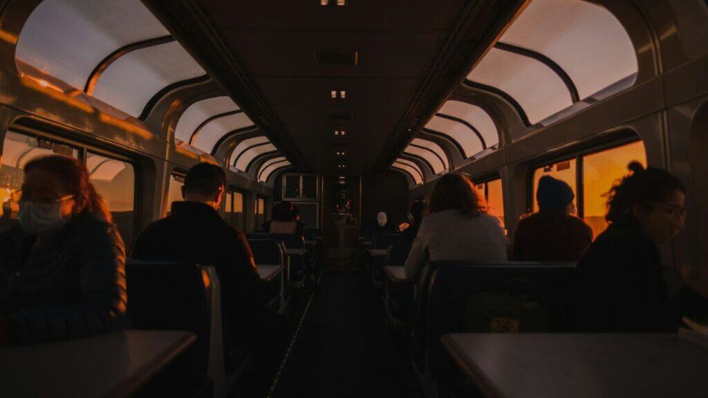 Amtrak long haul lounge car sunrise