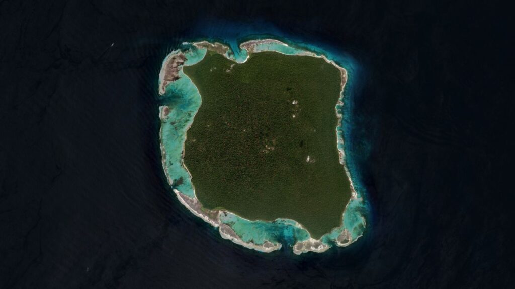 North Sentinel Island in the Bay of Bengal on a satellite image taken in April 10, 2020