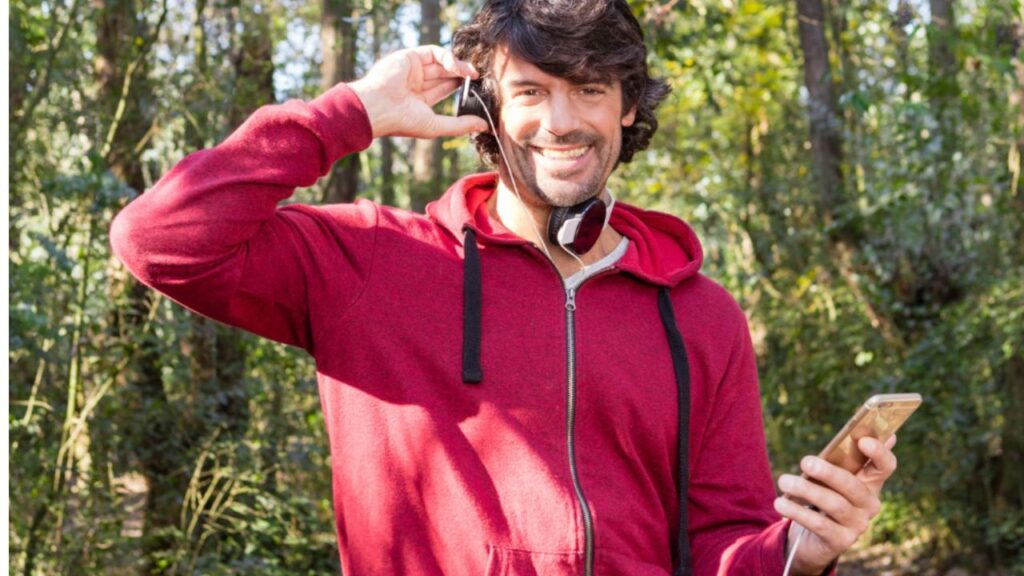 Hiker with bluetooth speaker