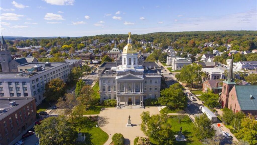 New Hampshire State House aerial view, Concord, New Hampshire NH, USA. New Hampshire State House is the nations oldest state house, built in 1816 - 1819