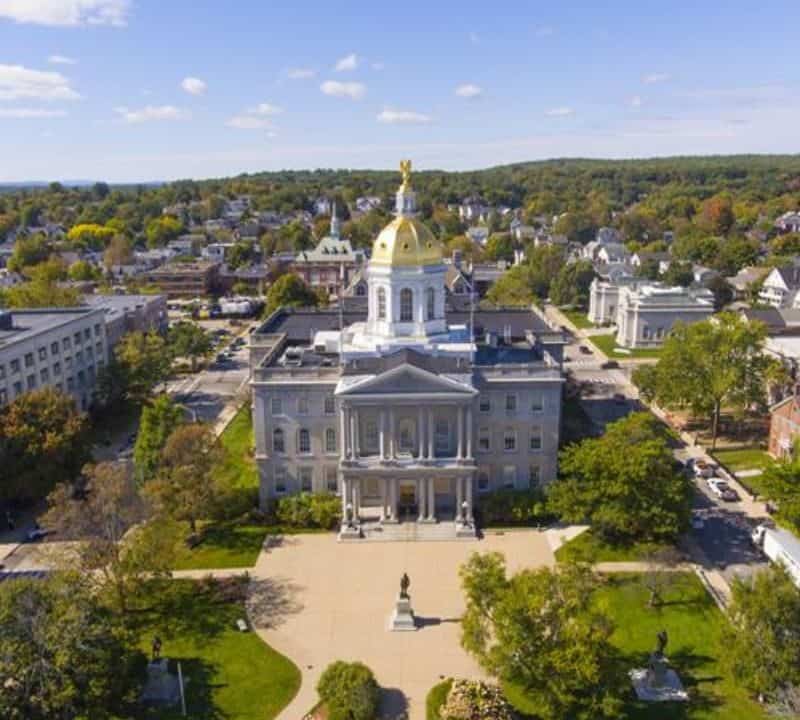 New Hampshire State House aerial view, Concord, New Hampshire NH, USA. New Hampshire State House is the nations oldest state house, built in 1816 - 1819