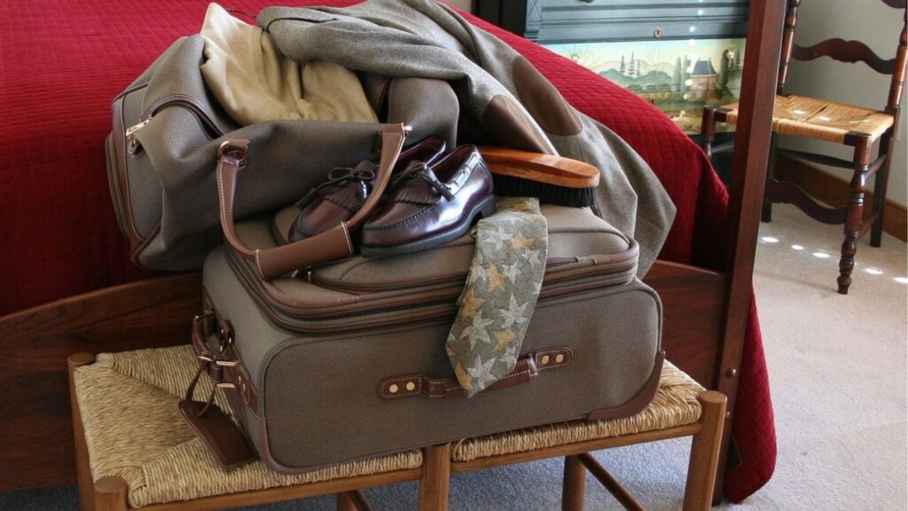 carry-on suitcase with packing cubes shoe bag laundry bag