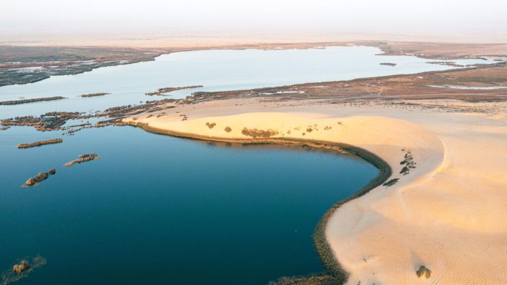 Aerial view of Asfar Lake near Al Hofuf town