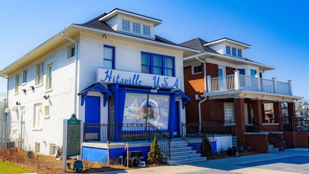 Detroit, MI, USA - 04-22-2025: Photo of the famous blue Motown Museum building in Detroit, Michigan, featuring the iconic "Hitsville U.S.A." sign