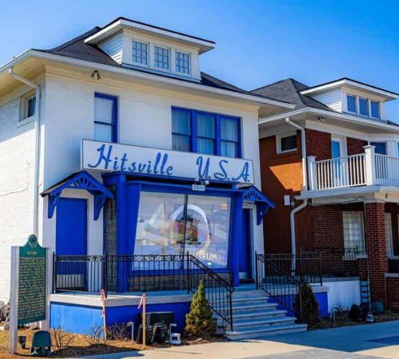 Detroit, MI, USA - 04-22-2025: Photo of the famous blue Motown Museum building in Detroit, Michigan, featuring the iconic "Hitsville U.S.A." sign