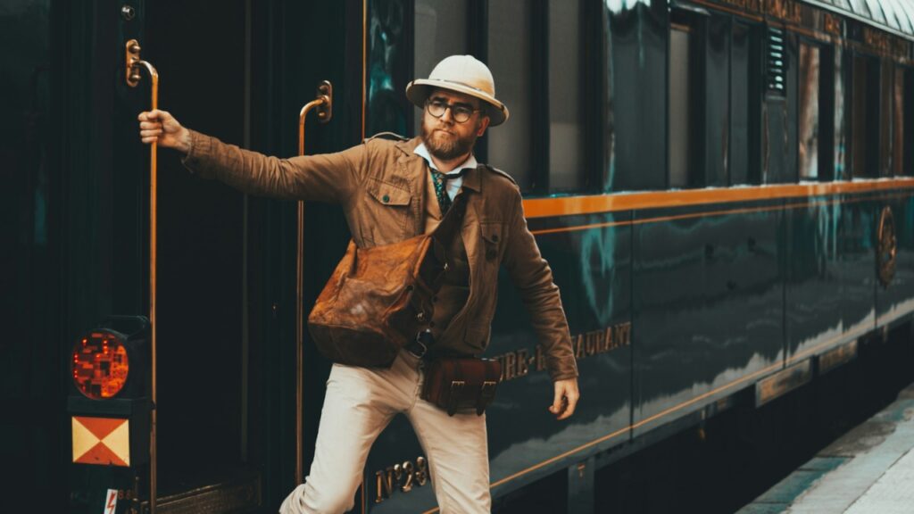 Vintage traveler getting out of the Orient Express train
Lille, France
