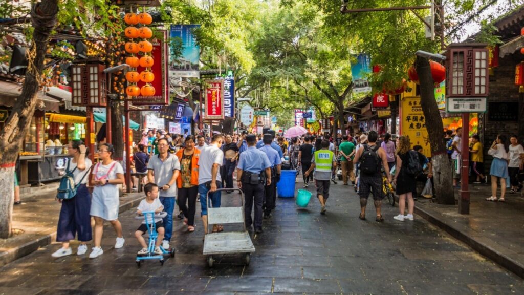 XI'AN, CHINA - AUGUST 5, 2018: Crowded street in the Muslim Quarter of Xi'an, China