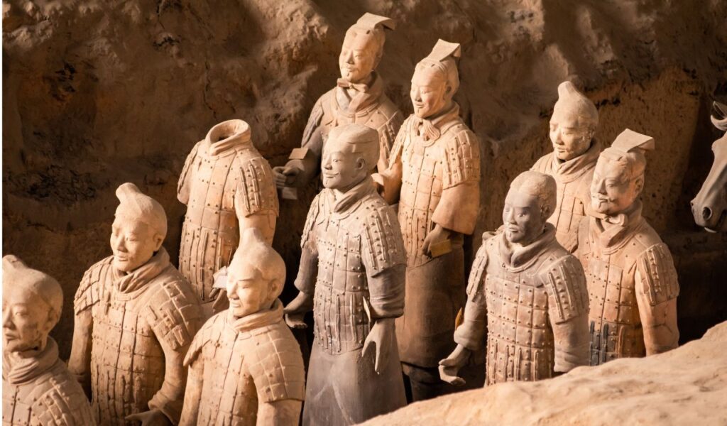 Xi'An,ShaanxiChina-Jan 16 2023 The Terracotta Army or the Terra Cotta Warriors and Horses buried in the pits next to the Qin Shi Huang's tomb in 210-209 BC