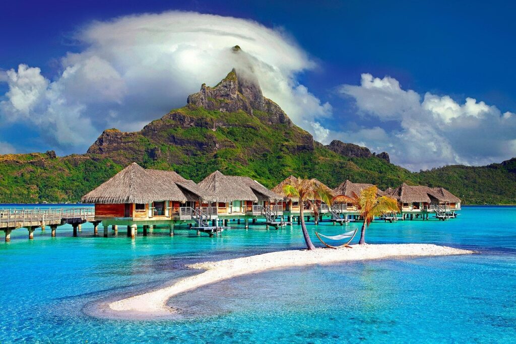 Bora Bora overwater bungalow turquoise lagoon