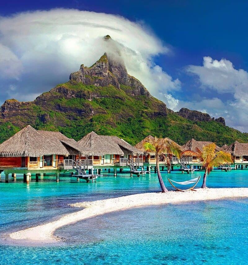Bora Bora overwater bungalow turquoise lagoon