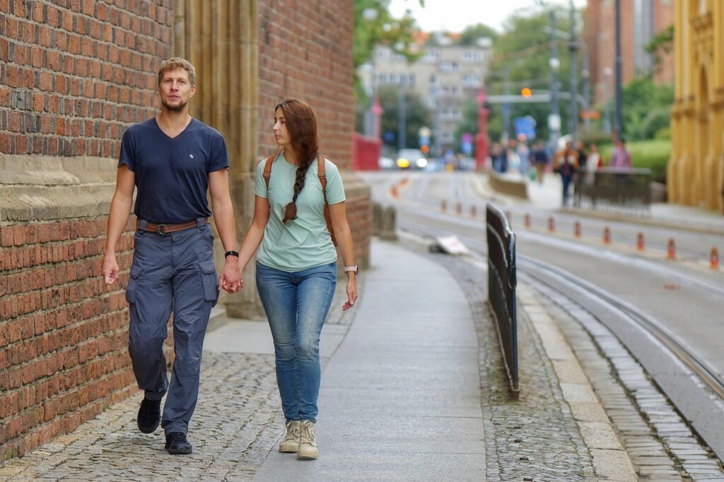 Traveler exploring city on foot