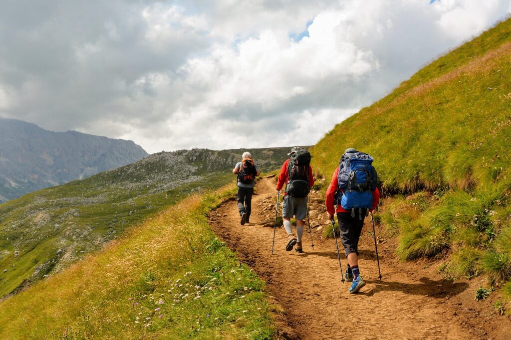 Hikers passing on trail