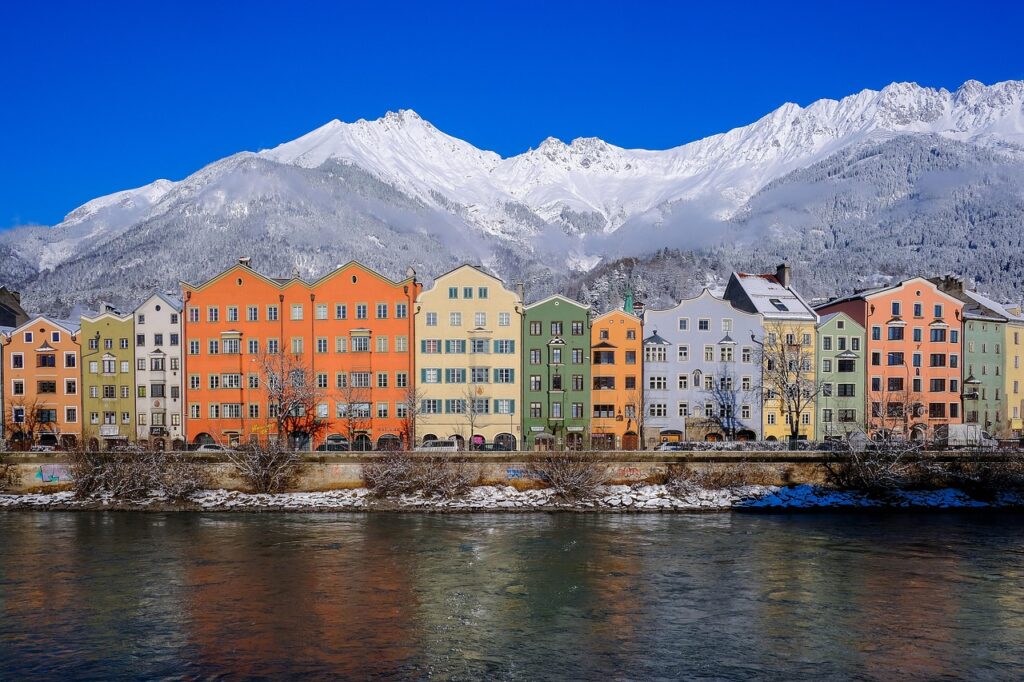 Innsbruck colorful houses River Inn winter

