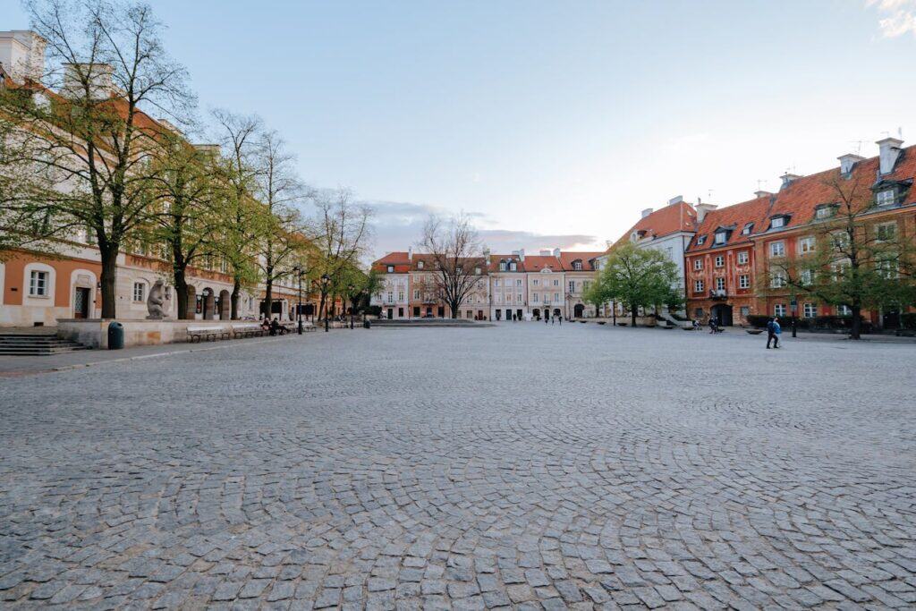 Empty European street in spring