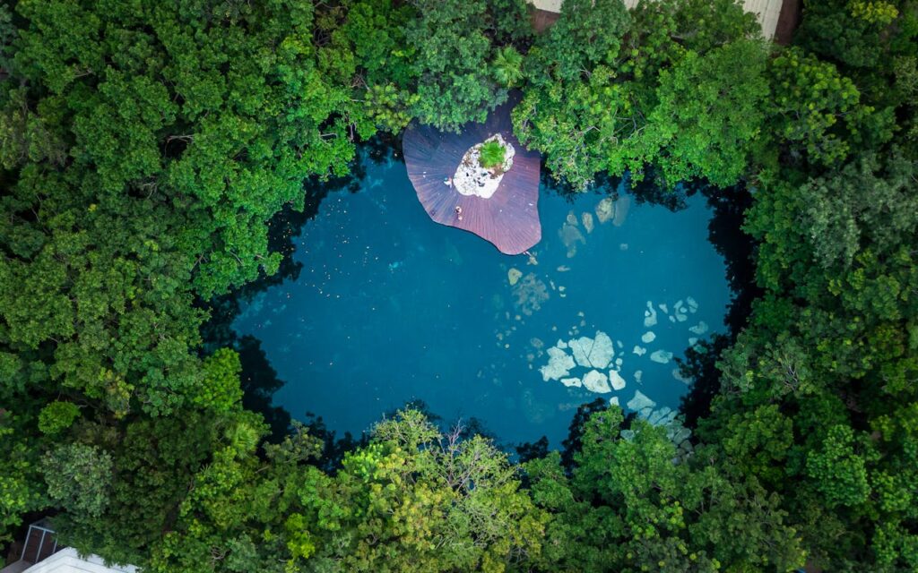 Cenote Azul aerial view Playa del Carmen