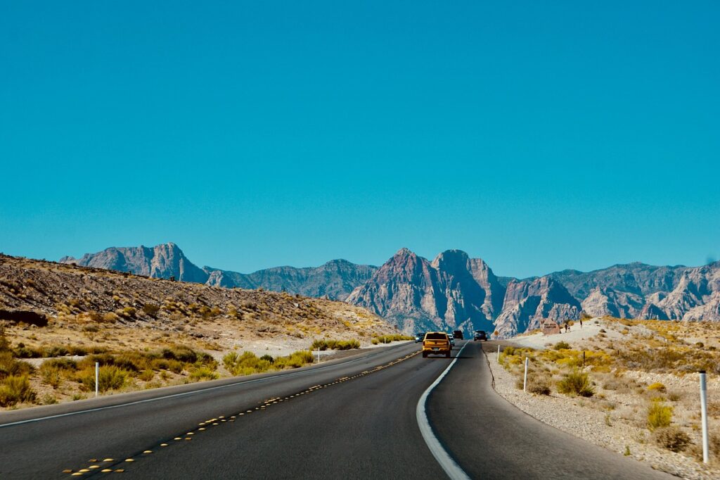 mountain road with cassette player inside car