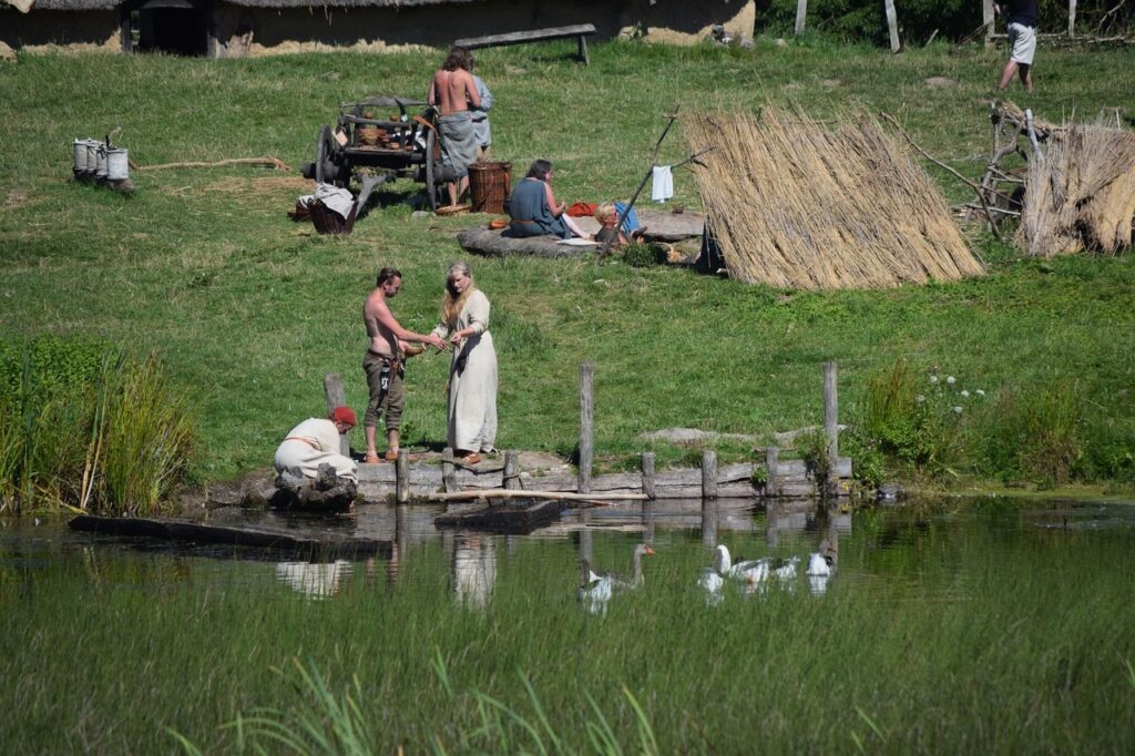 Viking explorers taking resources illustration