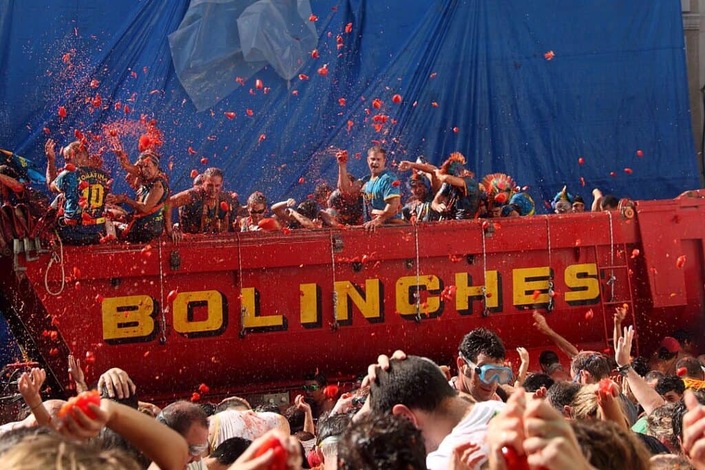 La Tomatina Buñol Spain tomato fight festival chaotic streets red pulp