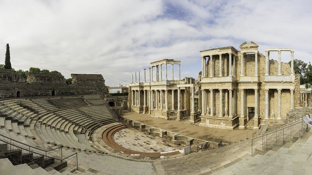 Mérida Spain Roman theater amphitheater aerial