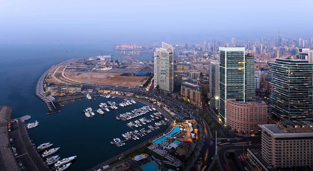 Beirut city skyline corniche sunset