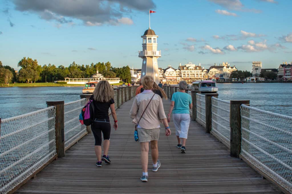 People walking on pier on the way to lighthouse at Lake Buena Vista 88