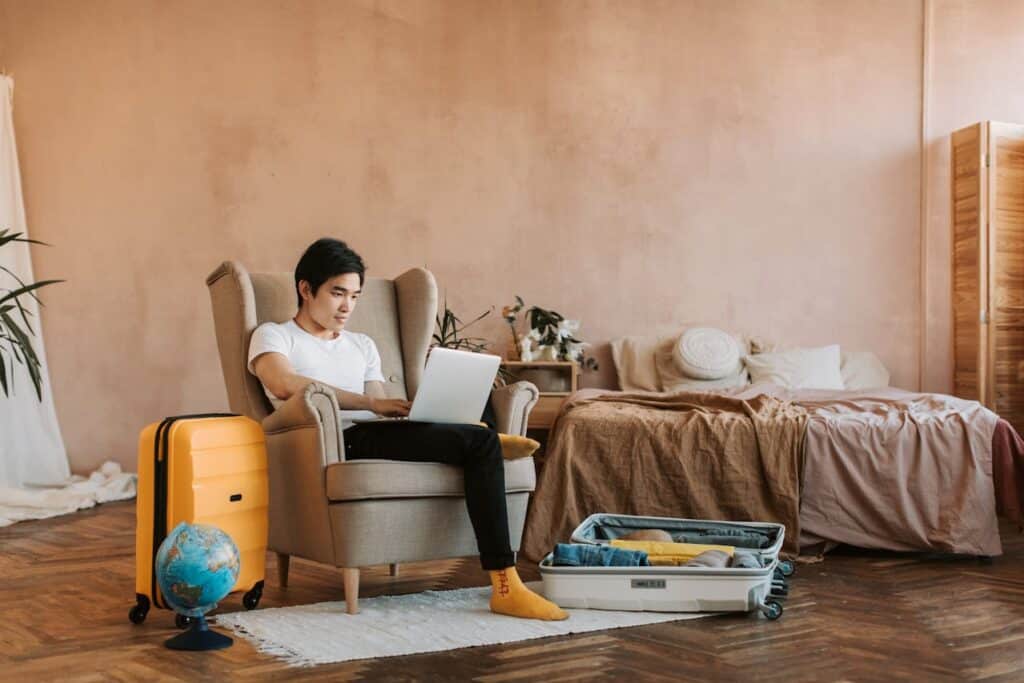 A traveler planning holiday travel