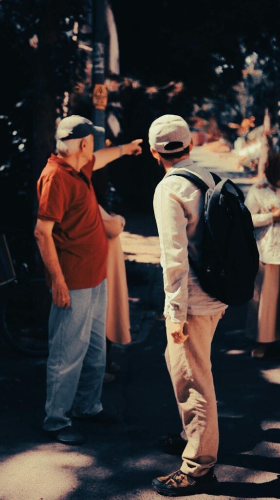 hiker tourists  asking to local guide