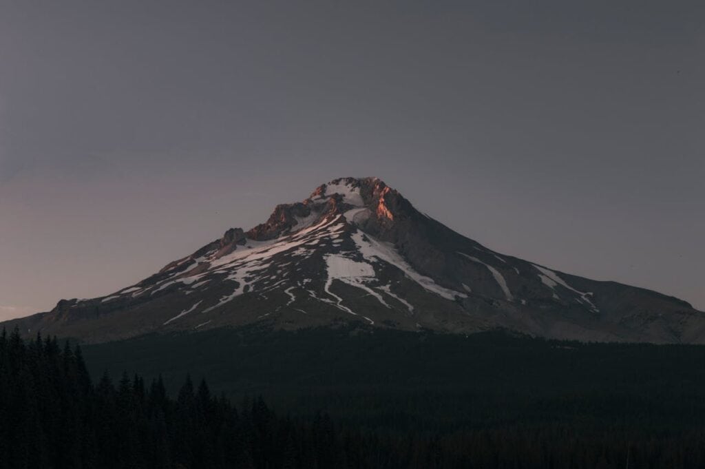 Snow Capped Mountain Under Gray Sky,Astoria Oregon