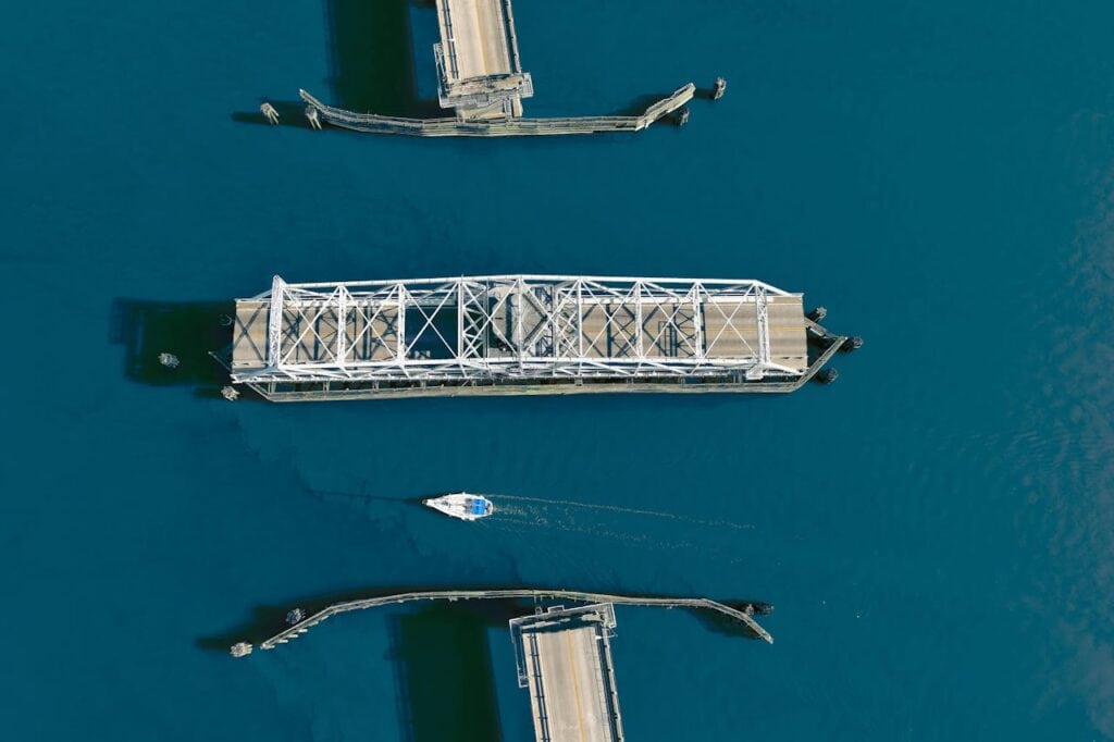 Boat Sailing Through a Bridge Strait,Beaufort,North Carolina