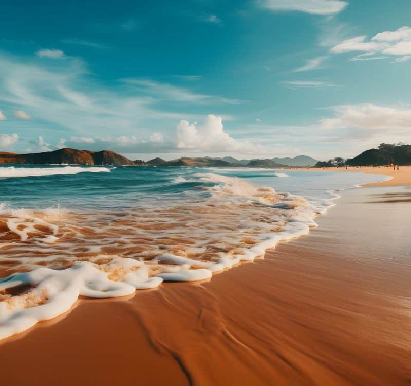 Beautiful seascape with sand beach and blue sky. nature background