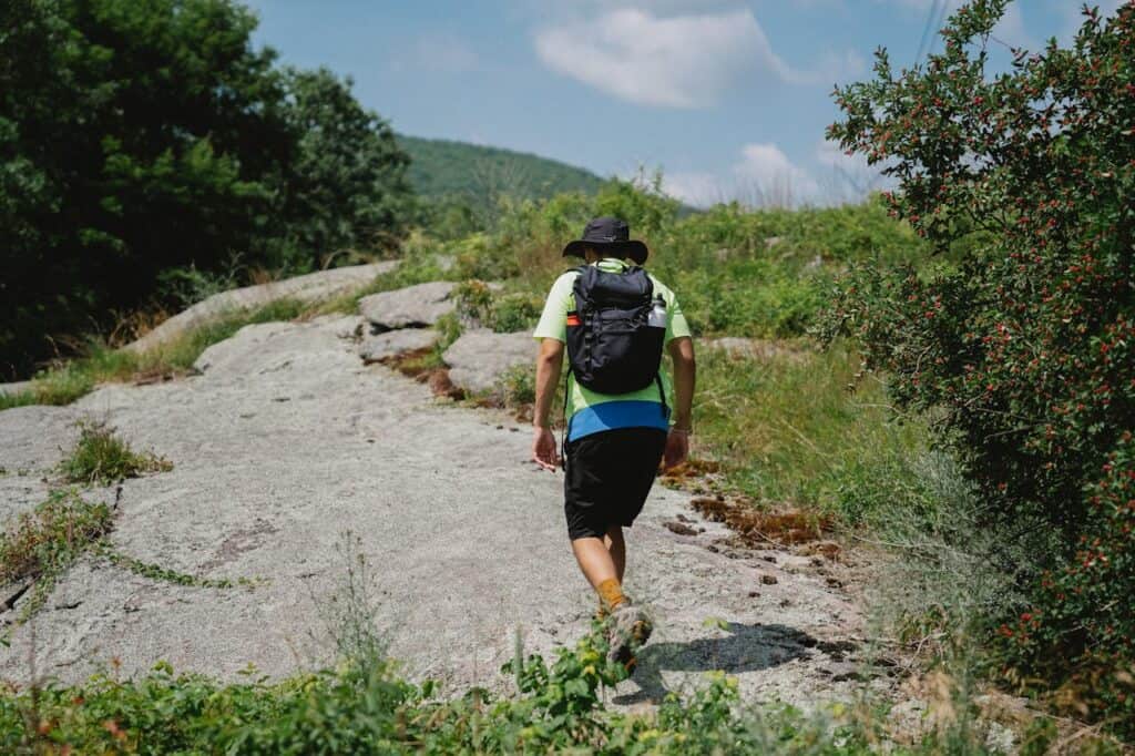 hikers on a steep trail 