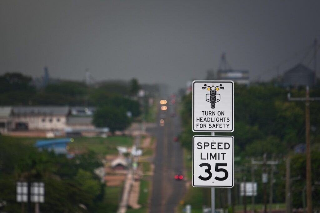 Close-up of a speed limit road sign