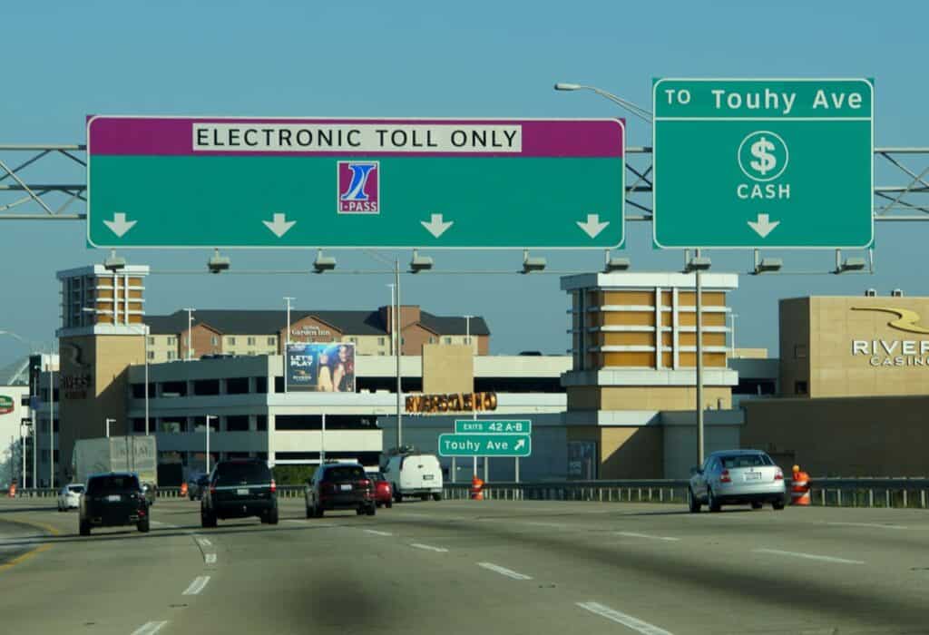 Electronic toll booth on a U.S. highway.
