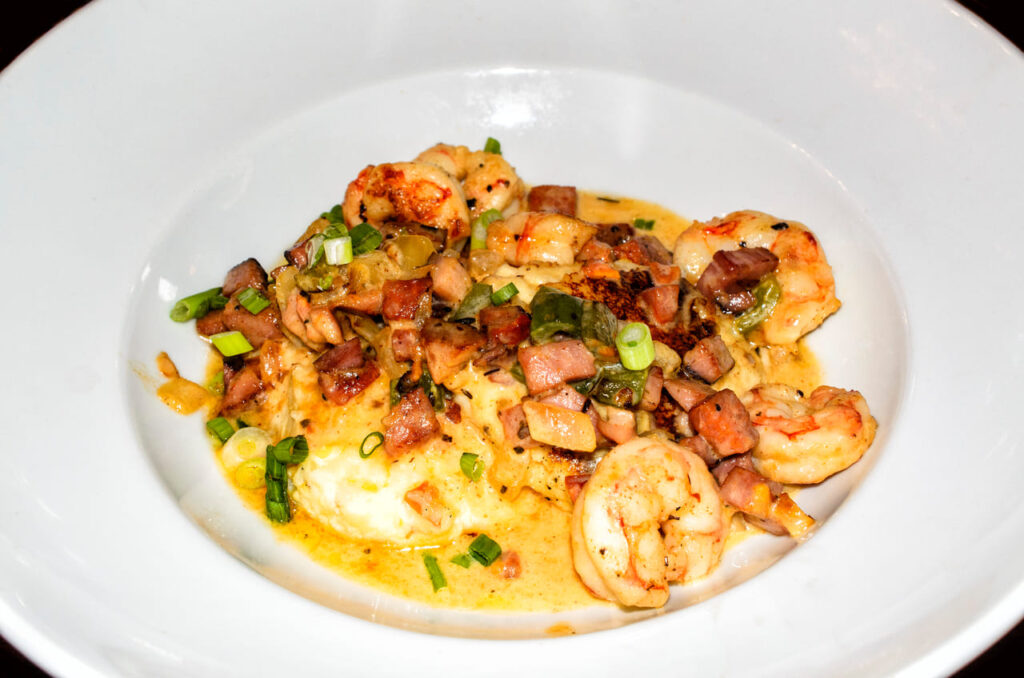 Exceptional cuisine, Shrimp and Grits at the Chateau Morrisette along the Blue Ridge Parkway in Virginia