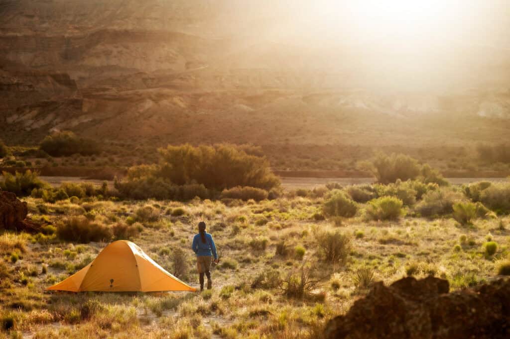 Campground with red rock backdrop