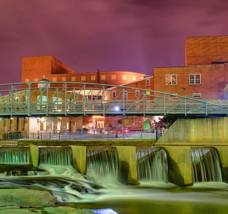 Greenville South Carolina near Falls Park River Walk at nigth.