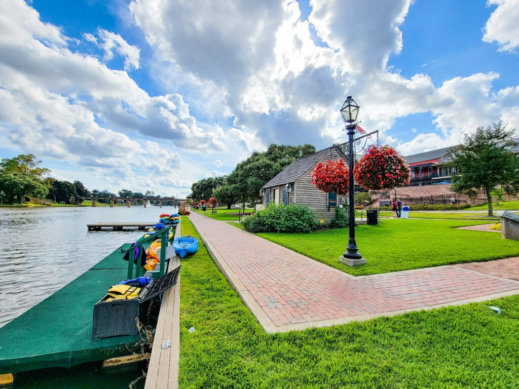 Natchitoches, Louisiana, USA - October 23, 2021: The Beau Jardin and Riverwalk in downtown Natchitoches.