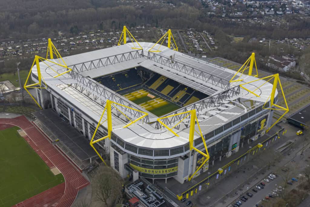 Westfalenstadion (or Signal-Iduna-Park) is a football stadium in Dortmund, North Rhine-Westphalia, Germany, which is the home of Borussia Dortmund.